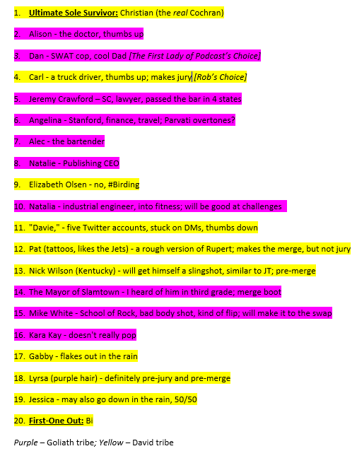 Survivor DvG preliminary rankings